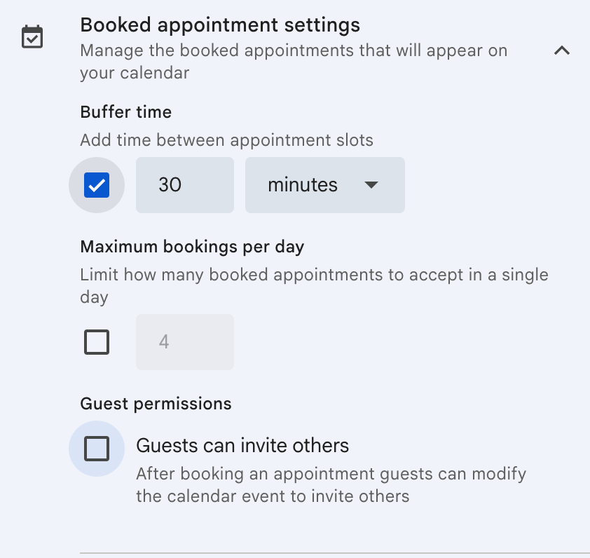 Adding buffer time between appointments in Google Calendar to avoid back-to-back meetings